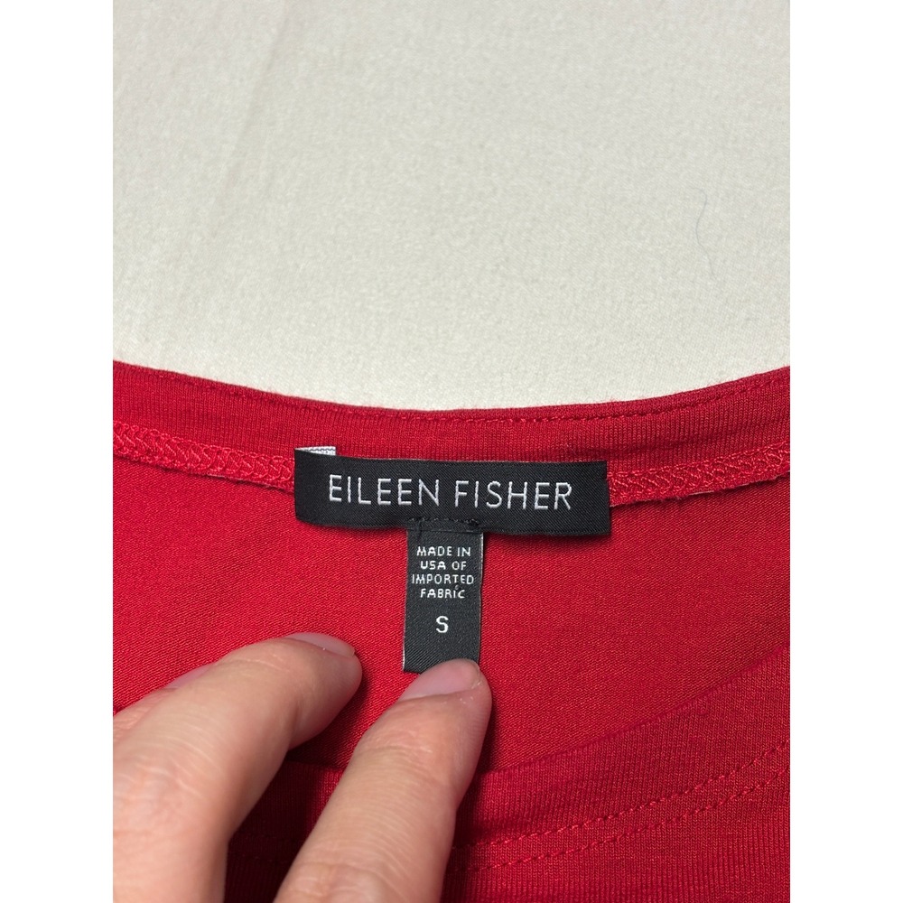 Eileen Fisher Red Long Sleeve High Low Crew Neck Top Rayon Lycra USA Womens S - Picture 2 of 9